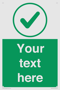 Custom green background, green tick in circle sign